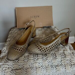 J Crew Gold Woven Slingback Heels